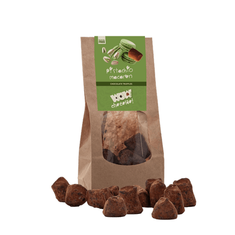Pistachio Macaron Chocolate Truffles - Biodegradable bag 130g - WOW Chocolao!