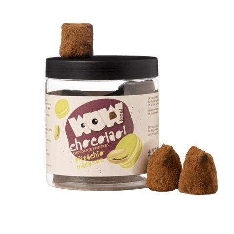 Pistachio Macaron Chocolate Truffles Gift Jar 130g | Pistachio Luxury Chocolate - WOW Chocolao!