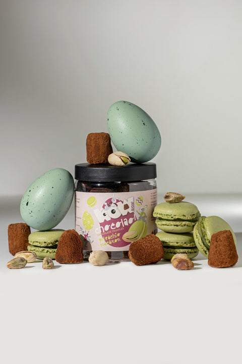 Pistachio Macaroon Chocolate Truffles - 130g Easter Gifting Jar - WOW Chocolao!