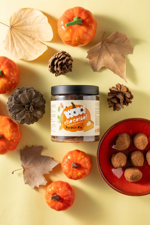 Pumpkin Pie Chocolate Truffles Gift Jar 130g | Autumn Dessert Chocolate - WOW Chocolao!